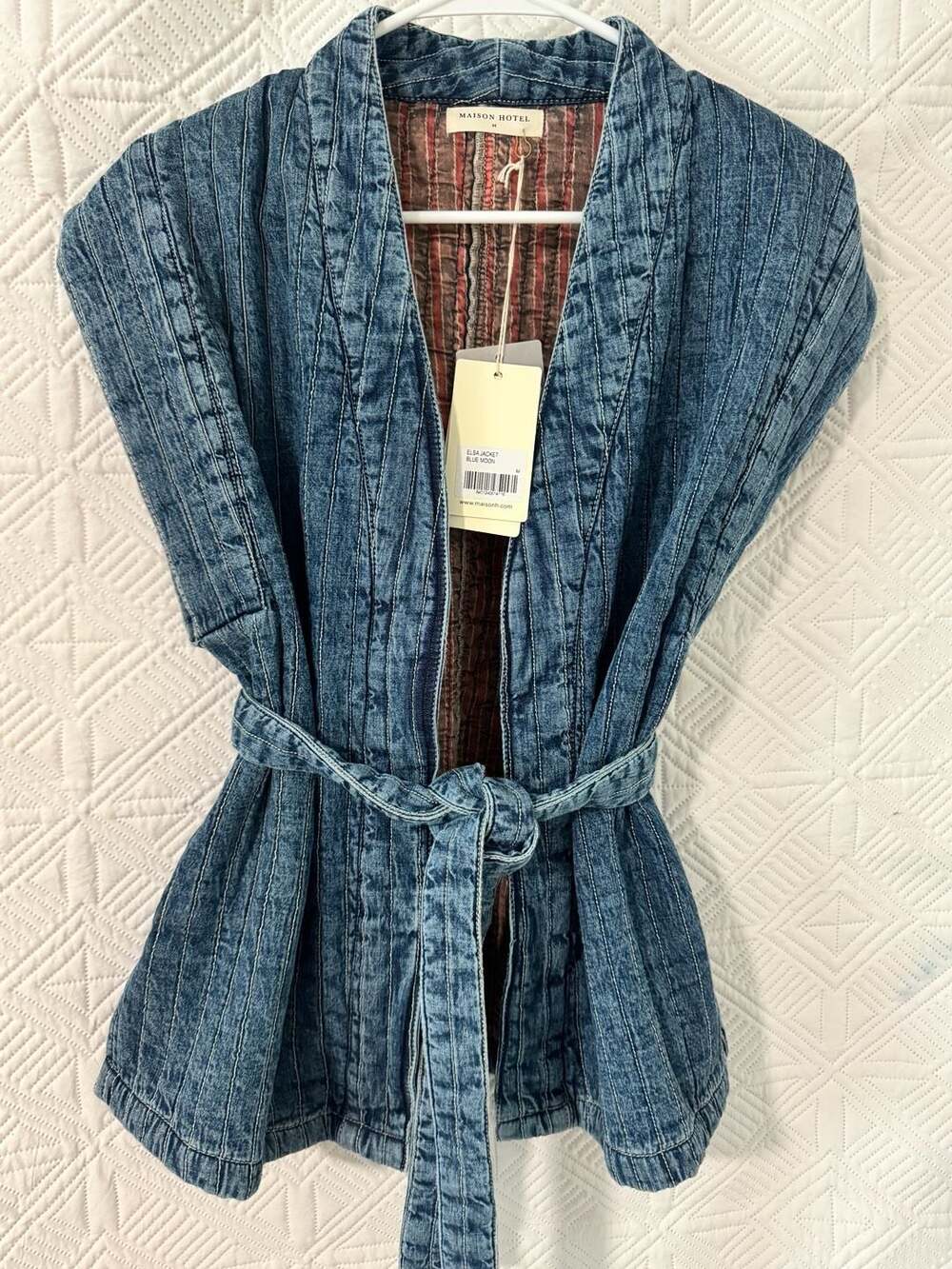 NWT Maison Hotel Elsa Jacket Blue Moon Quilted Denim Belted Kimono